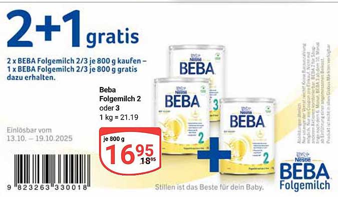 Beba Folgemilch 2/3 - 2 + 1 Gratis Aktion
