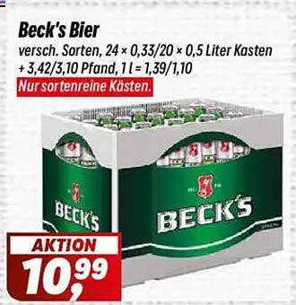 Beck's Bier, 24 x 0,33/20 x 0,5 Liter Kasten