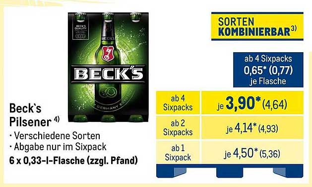 Beck's Pilsener - 6 x 0,33 l (zzgl. Pfand)