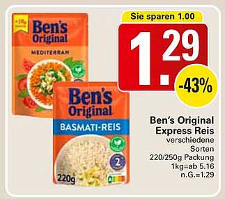 Ben’s Original Express Reis verschiedene Sorten 220/250g Packung