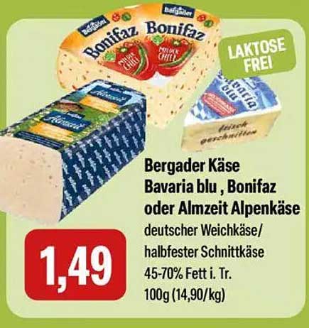 Bergader Käse Bavaria blu, Bonifaz oder Almzeit Alpenkäse - laktosefrei