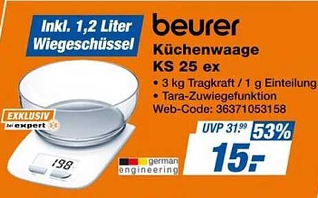 beurer Küchenwaage KS 25 ex - 1,2 Liter Wiegeschüssel inkl.