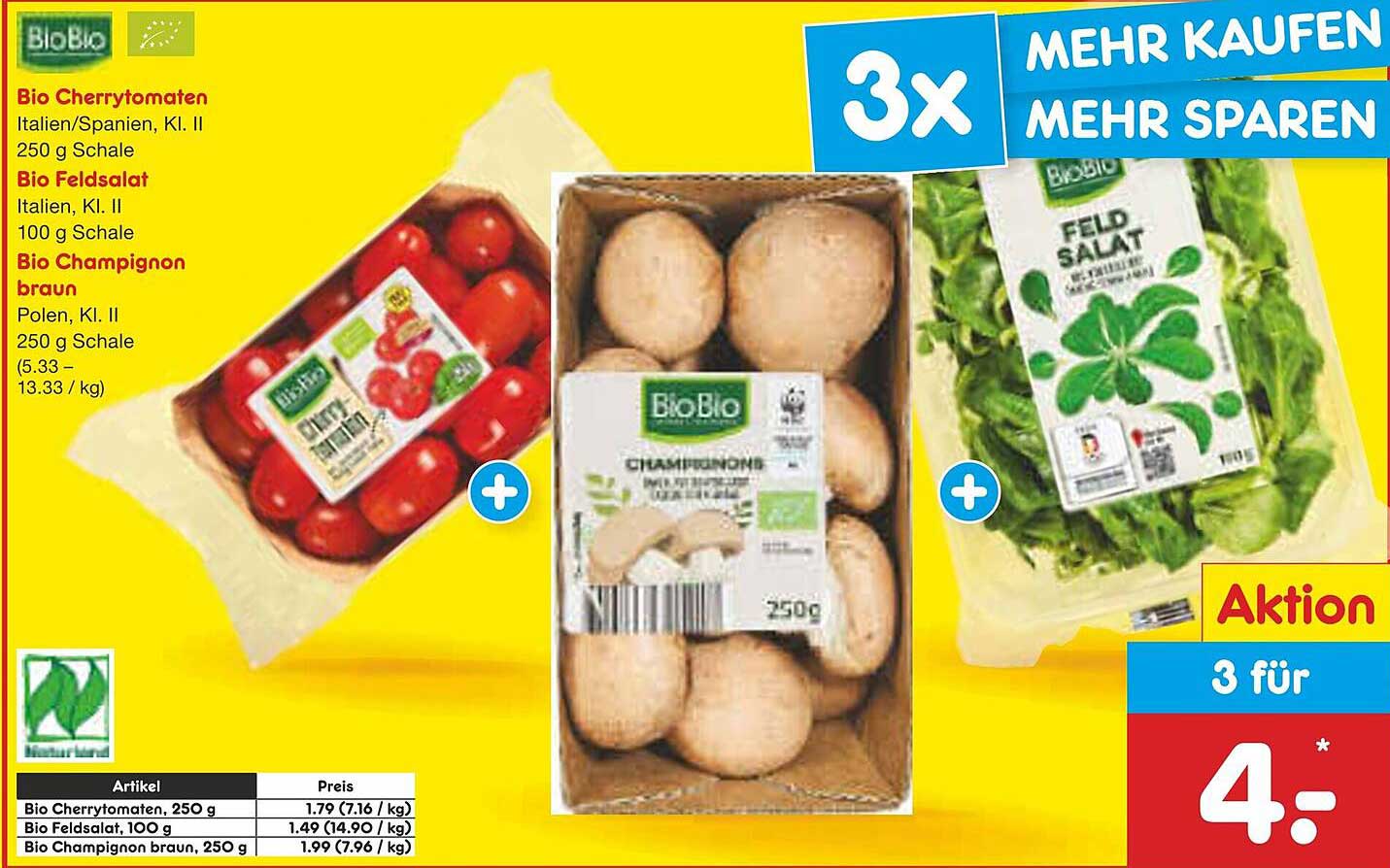 Bio-Arrangement: 3 für 4 € - Cherrytomaten, Feldsalat und Champignons