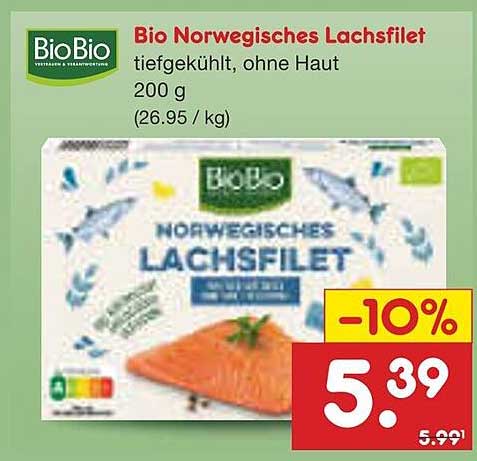 Bio Norwegisches Lachsfilet tiefgekühlt, ohne Haut 200 g