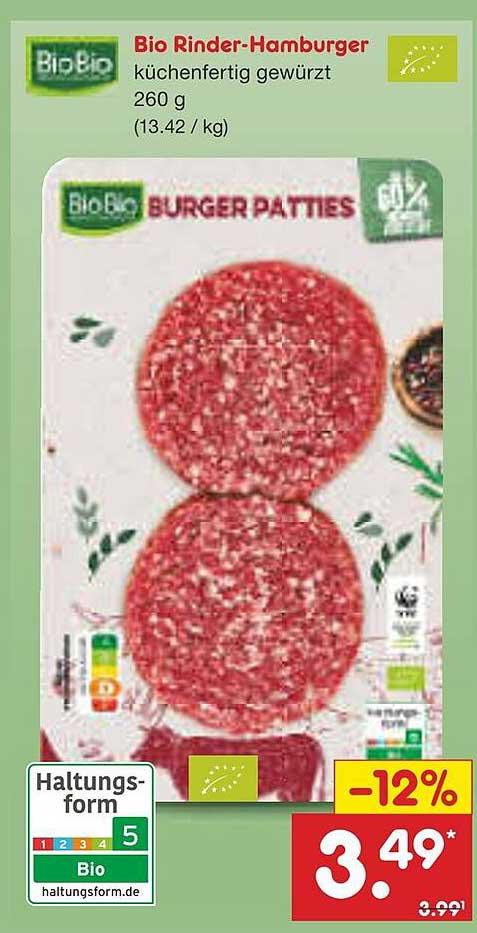 Bio Rinder-Hamburger küchenfertig gewürzt 260 g