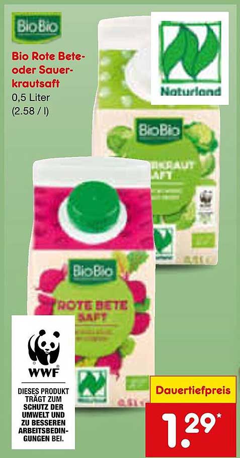 Bio Rote Bete- oder Sauerkrautsaft 0,5 Liter