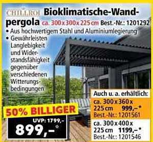 Bioklimatische-Wandpergola 300x300x225 cm