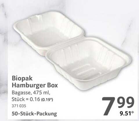 Biopak Hamburger Box, 50-Stück-Packung