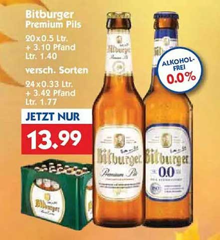 Bitburger Premium Pils - 20 x 0,5 L Flaschen