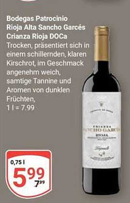 Bodegas Patrocinio Rioja Alta Sancho Garcés Crianza Rioja DO Ca 0,75 l