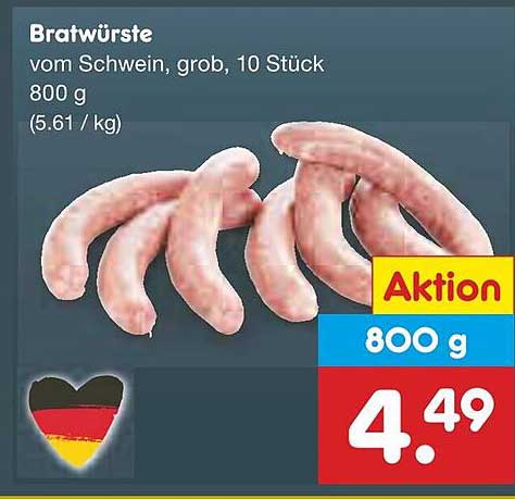Bratwürste vom Schwein, grob, 10 Stück, 800 g
