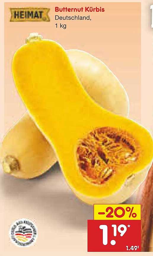 Butternut Kürbis 1 kg - 20% Rabatt