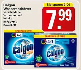 Calgon Wasserenthärter verschiedene Varianten und Inhalte je Packung