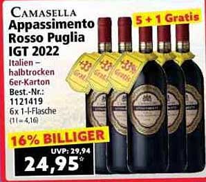 Camasella Appassimento Rosso Puglia IGT 2022 – 6er-Karton