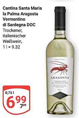 Cantina Santa Maria la Palma Aragosta Vermentino di Sardegna DOC - Trocken, italienischer Weißwein