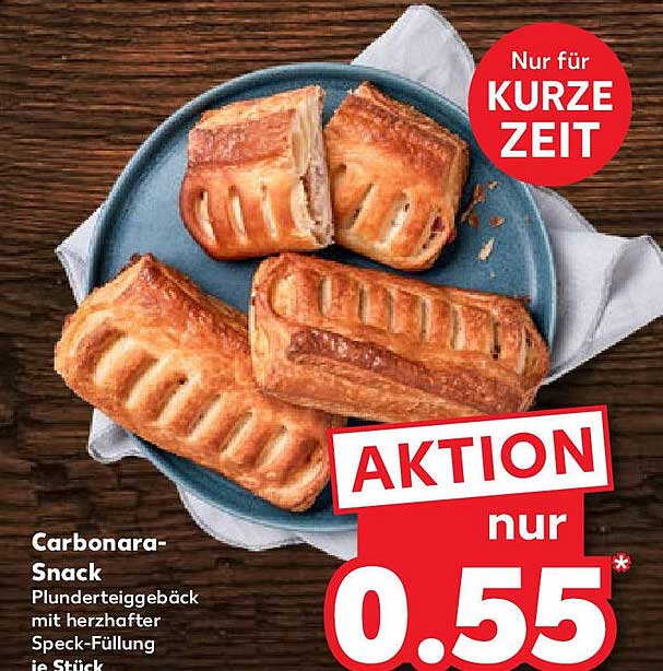 Carbonara-Snack Plunderteiggebäck mit herzhafter Speck-Füllung je Stück