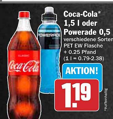 Coca-Cola 1,5 l oder Powerade 0,5 l verschiedene Sorten für nur 1,19€