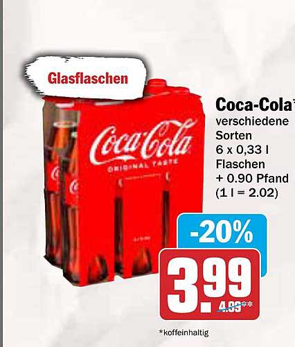Coca-Cola 6 x 0,33 l Glasflaschen - verschiedene Sorten