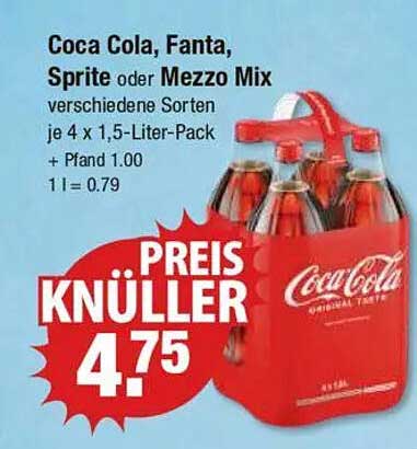 Coca Cola, Fanta, Sprite oder Mezzo Mix – 4 x 1,5-Liter-Pack