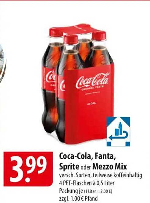 Coca-Cola, Fanta, Sprite oder Mezzo Mix - 4er-Pack PET-Flaschen