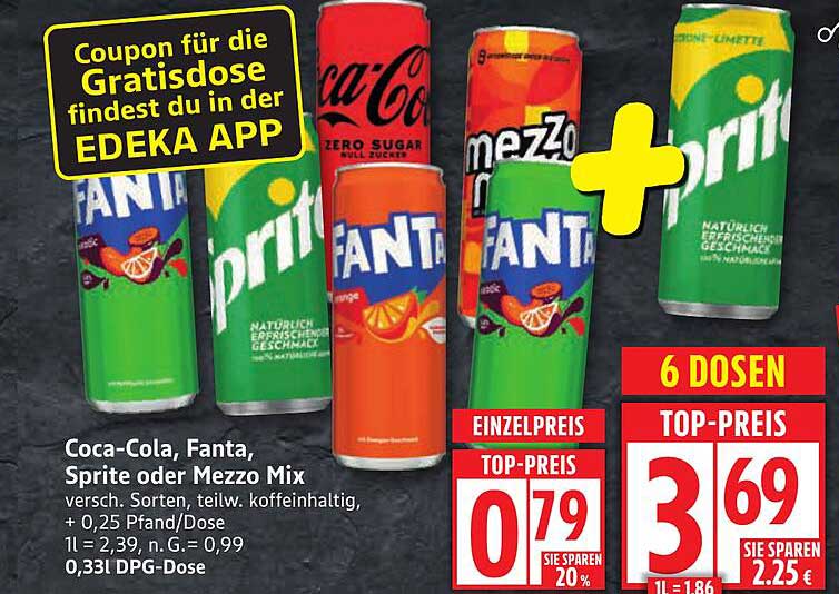 Coca-Cola, Fanta, Sprite oder Mezzo Mix - 6 Dosen zum Top-Preis