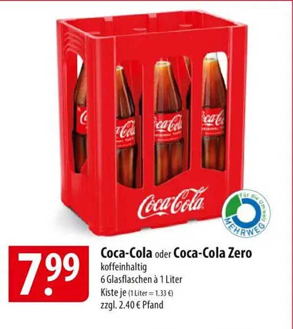 Coca-Cola oder Coca-Cola Zero - 6 Glaskisten à 1 Liter