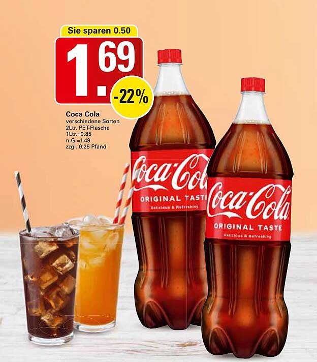 Coca Cola verschiedene Sorten 2L PET-Flasche