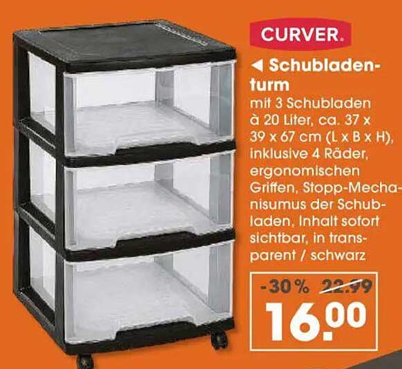 CURVER Schubladenturm mit 3 Schubladen