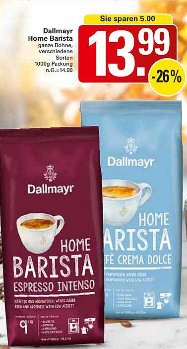 Dallmayr Home Barista ganze Bohne, verschiedene Sorten