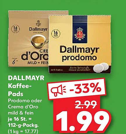 DALLMYR Kaffee-Pads Prodomo oder Crema d'Oro mild & fein je 16 St.