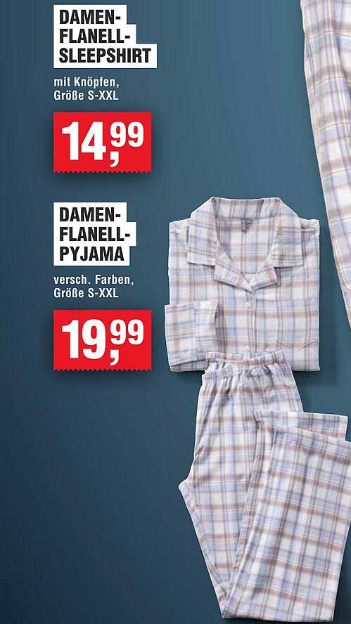 Damen-Flanell-Sleepshirt und Damen-Flanell-Pyjama