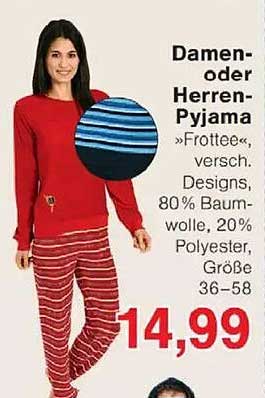 Damen- oder Herren-Pyjama »Frottee«, verschiedene Designs