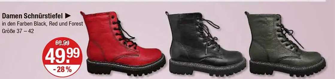 Damen Schnürstiefel in den Farben Black, Red und Forest, Größe 37 – 42