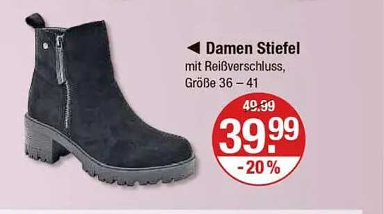 Damen Stiefel mit Reißverschluss, Größe 36 – 41