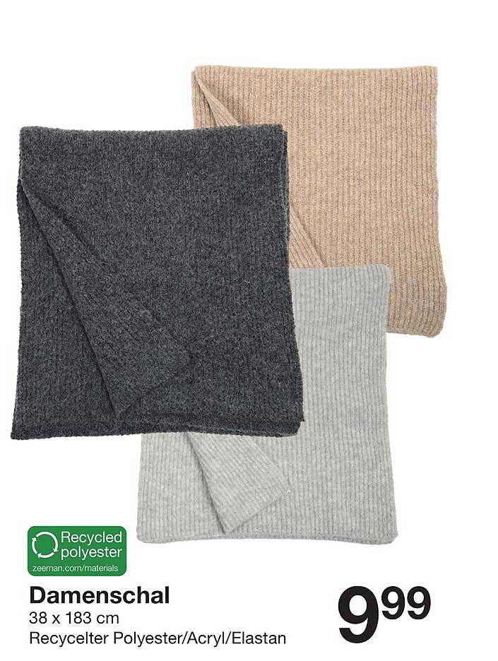 Damenschal 38 x 183 cm aus Recyceltem Polyester/Acryl/Elastan