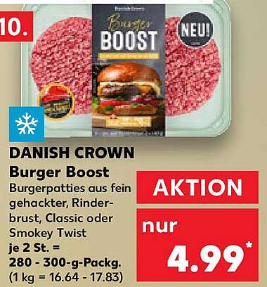 DANISH CROWN Burger Boost - Burgerpatties aus fein gehackter Rinderbrust, Classic oder Smokey Twist