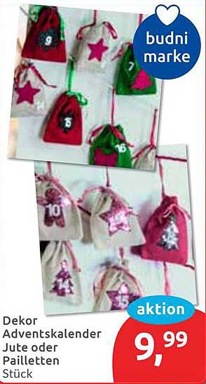 Dekor Adventskalender Jute oder Pailletten