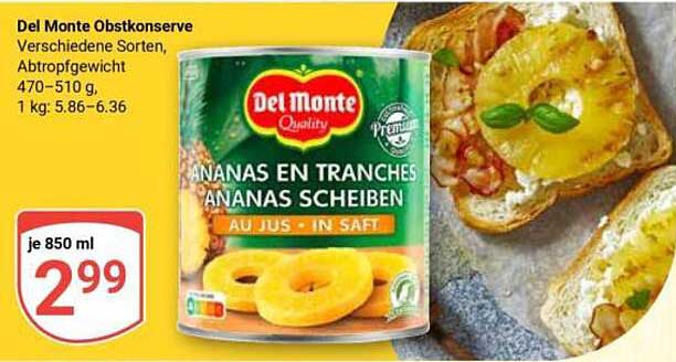 Del Monte Obstkonserve, Ananas in Tranches, 850 ml