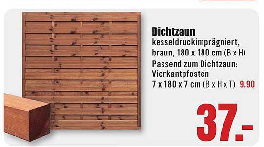 Dichtzaun kesseldruckimprägniert, braun, 180 x 180 cm (B x H)