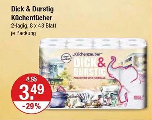 Dick & Durstig Küchentücher, 2-lagig, 8 x 43 Blatt je Packung