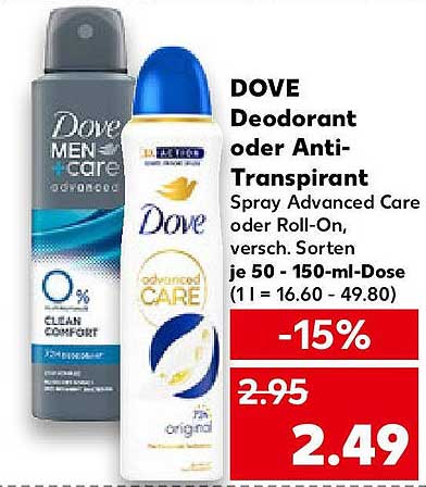 DOVE Deodorant oder Anti-Transpirant Spray Advanced Care oder Roll-On, verschiedene Sorten