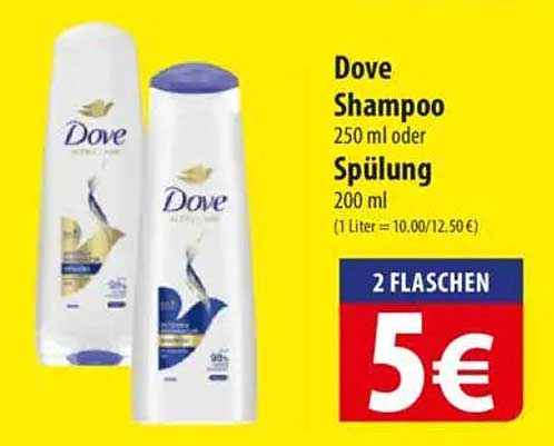 Dove Shampoo 250 ml oder Spülung 200 ml - 2 Flaschen für 5 €