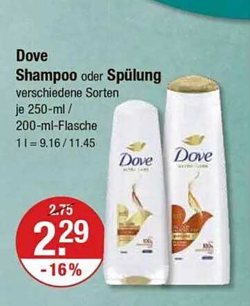 Dove Shampoo oder Spülung 250 ml – verschiedene Sorten