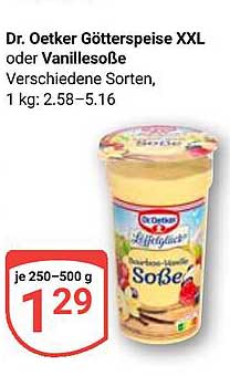 Dr. Oetker Götterspeise XXL oder Vanillesoße, verschiedene Sorten (1 kg: 2,58–5,16)