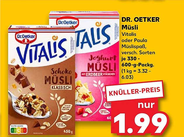 DR. OETKER Müsli Vitalis oder Paula Müsli, verschiedene Sorten