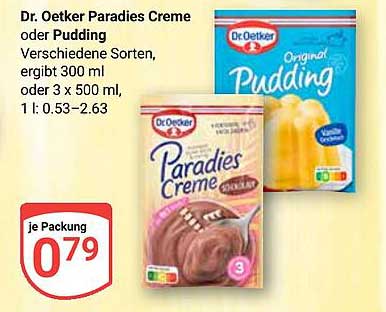 Dr. Oetker Paradies Creme oder Pudding – verschiedene Sorten