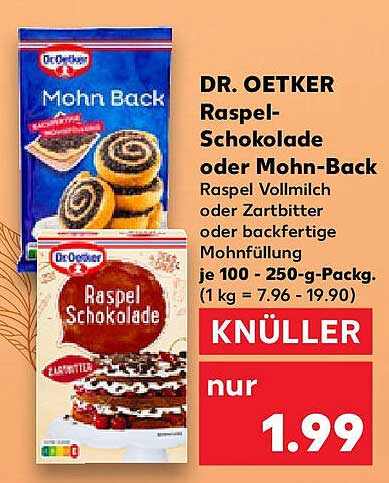 DR. OETKER Raspel-Schokolade oder Mohn-Back