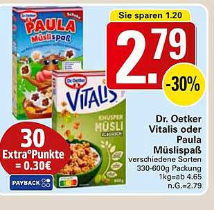 Dr. Oetker Vitalis oder Paula Müslispaß 330-600g