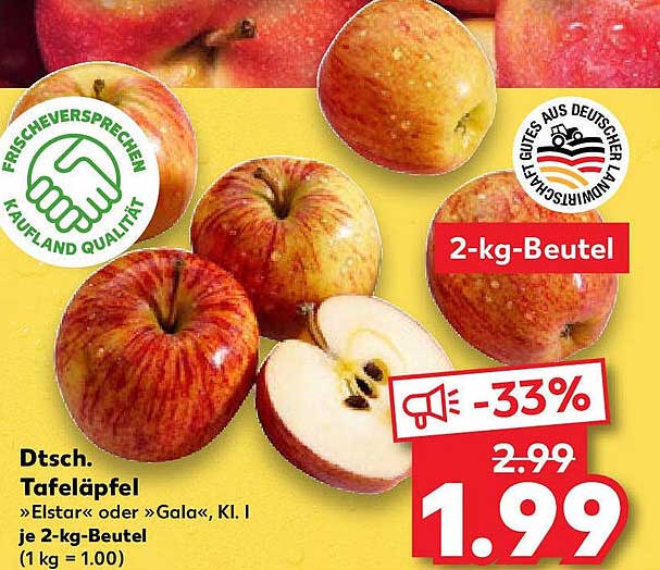 Dtsch. Tafeläpfel »Elstar« oder »Gala«, Kl. I je 2-kg-Beutel