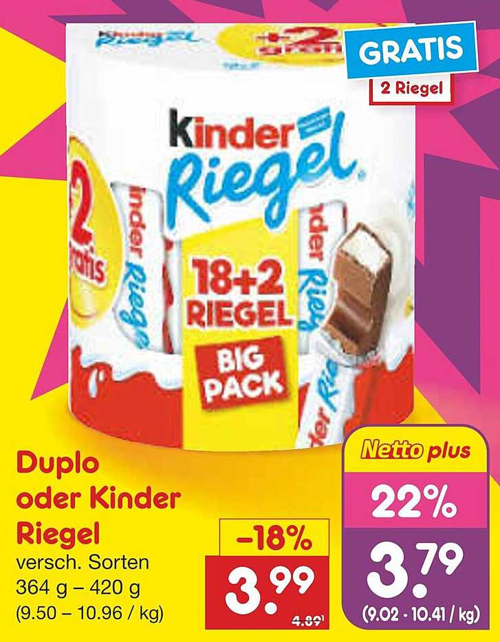 Duplo oder Kinder Riegel 18+2 Riegel - Big Pack